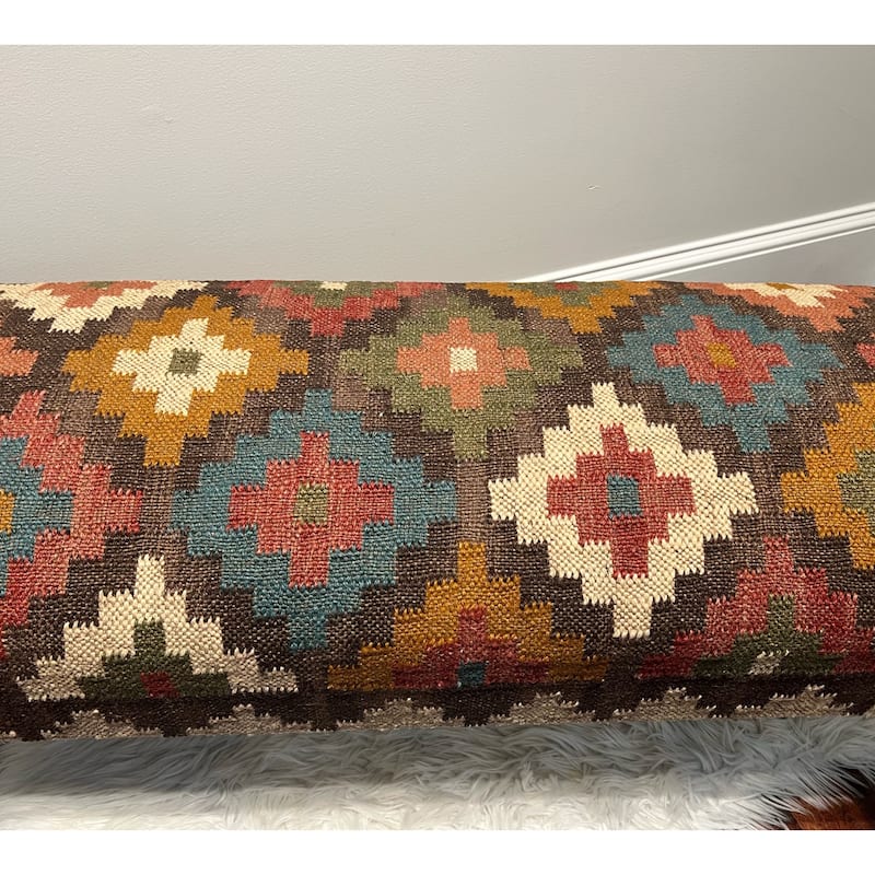 HERAT ORIENTAL Handmade Kilim Upholstered Wooden Bench - 48" W x 16" H x 18" L