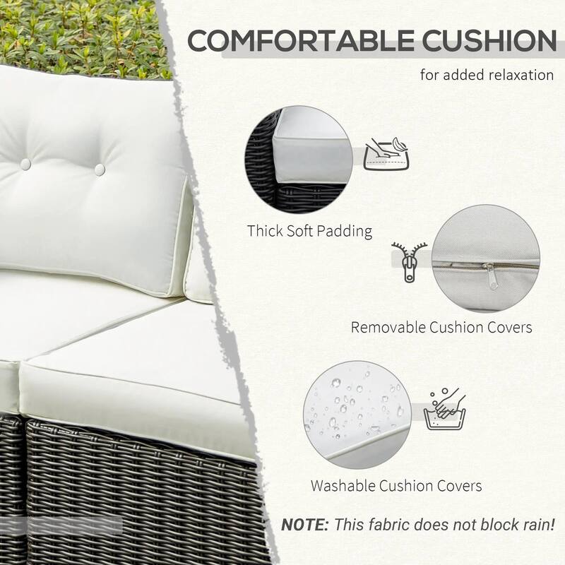 2-Piece PE Rattan Corner Sofa with Curved Armrests and Padded Cushions