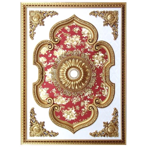 Artistry Lighting, Rectangle 63"x47" Antique Gold Ceiling Medallion Red Rose Bouquet Center (ART1216-F-094)