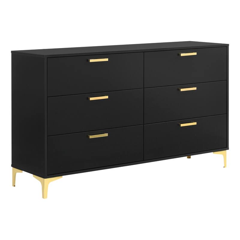 Lexie Black and Gold 6-Drawer Rectangular Dresser