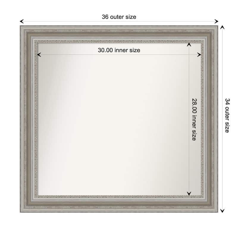 Parlor Silver Framed Non-Beveled Custom Wall Mirror, Bathroom Vanity Mirror - Outer Size: 35.5 x 33.5