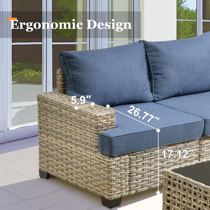 XIZZI 7 Pieces Patio Furniture Wicker Sectional Sofa Set with Fire Pit Table