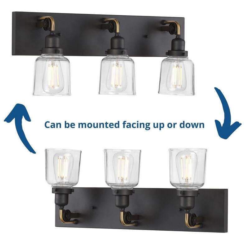 Rushton Collection Three-Light Graphite Clear Glass Farmhouse Bath Vanity Light - 24 in x 6 in x 9.5 in