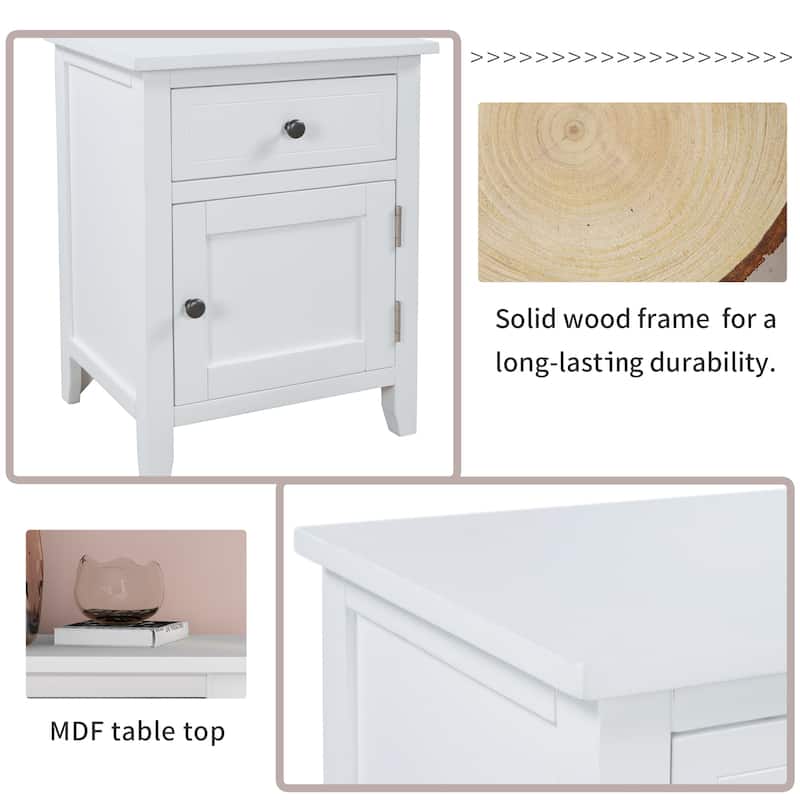 1 Drawer End Table Solid Wood, with 1 Cabinet