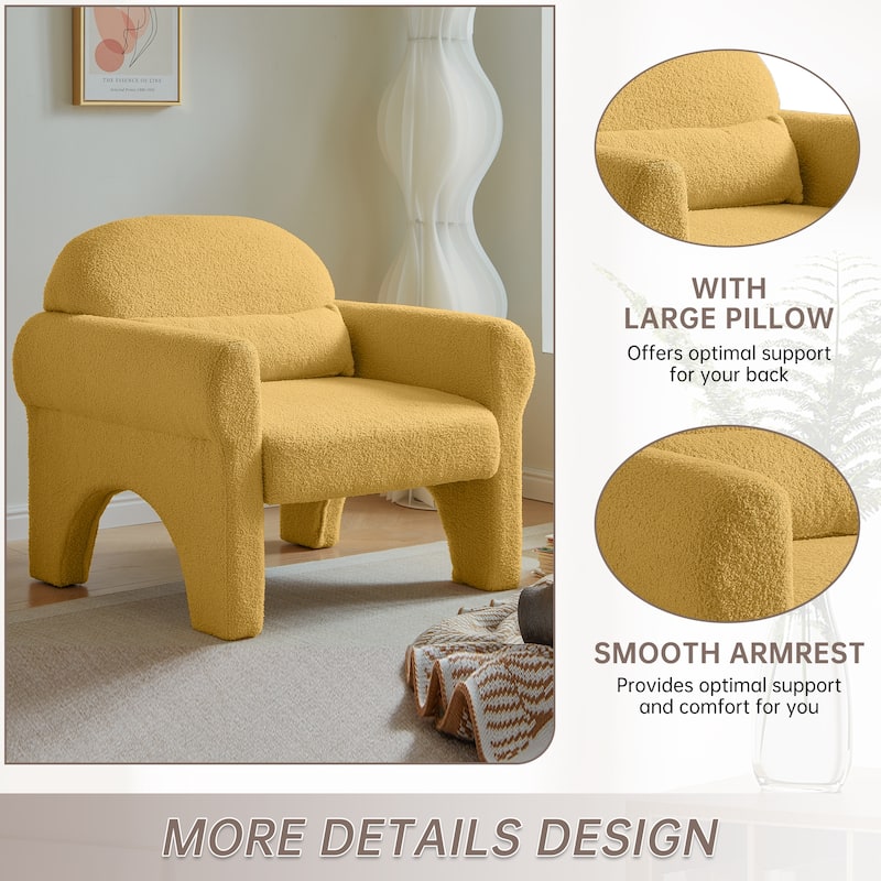 Modern teddy fabric accent chair with lumbar pillow for living room