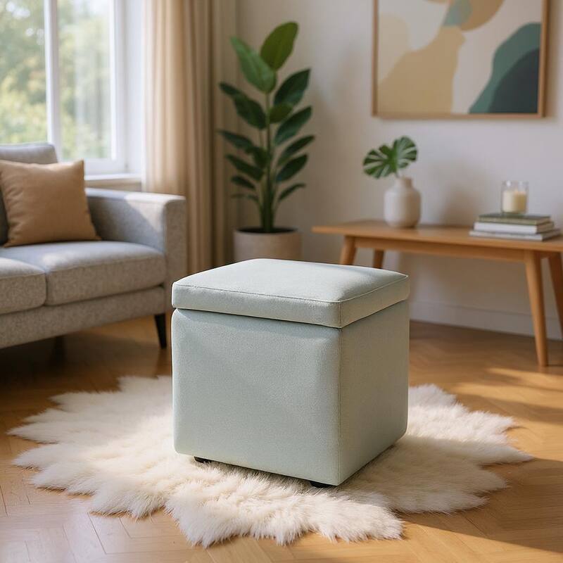 Modern Square Corduroy Ottoman Footrest with Hidden Storage for Living Room or Bedroom