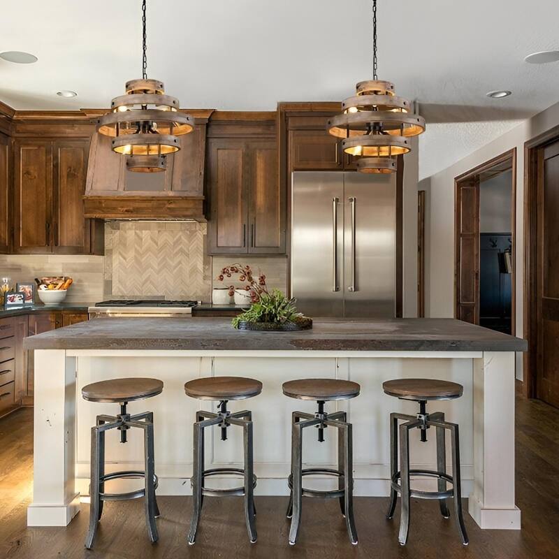 Wooden Rustic Lantern Chandelier, 6-Light Contemporary Pendant Light - N/A
