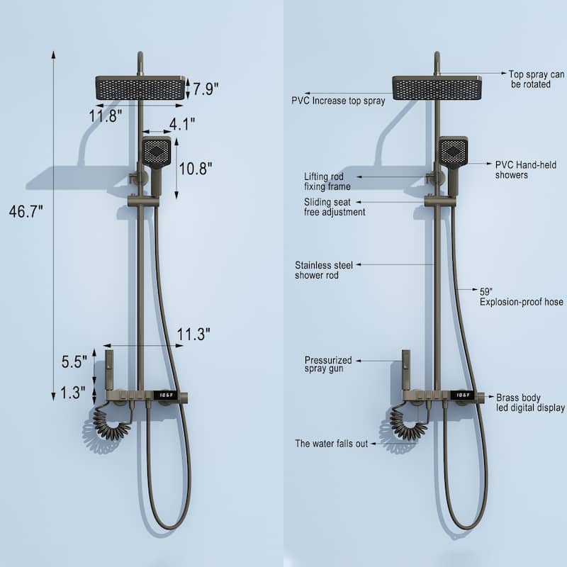46.7"H Elegant Shower Upgrade Concealed Spout Independent Control