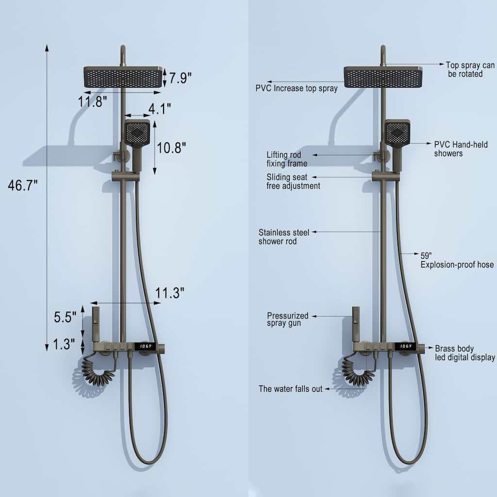 46.7"H Elegant Shower Upgrade Concealed Spout Independent Control