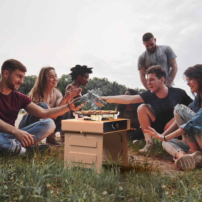 COSIEST Outdoor Patio Foldable Smokeless Fire Pit with Cooking Grill