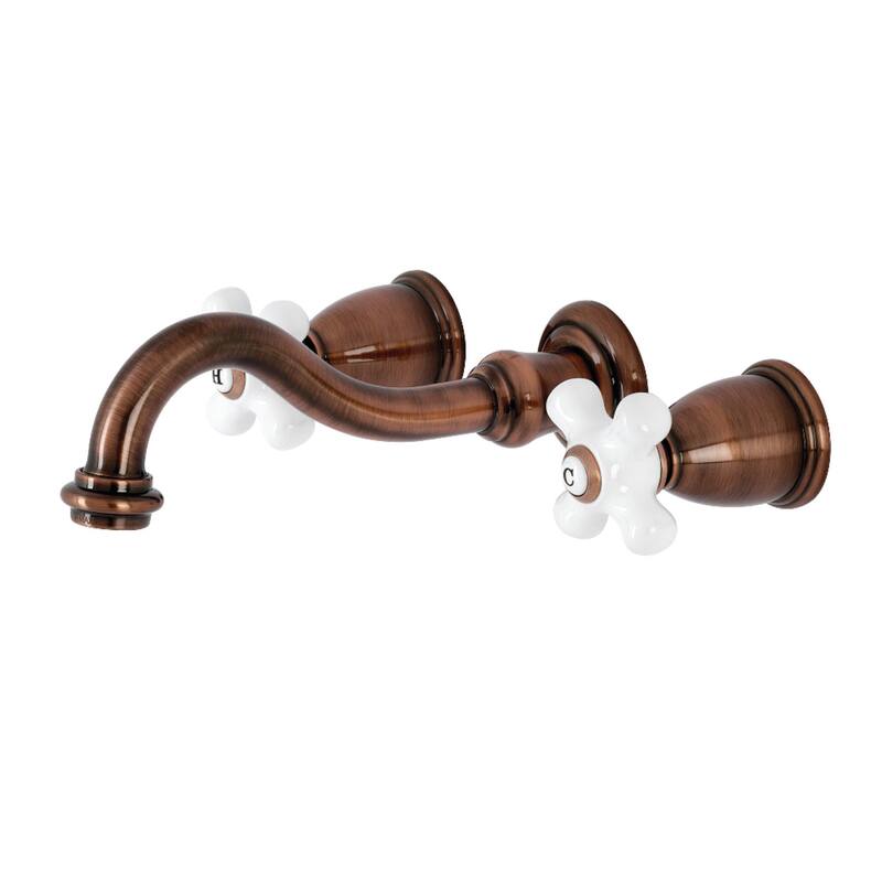 Vintage Two-Handle 3-Hole Wall Mount Bathroom Faucet - Antique Copper