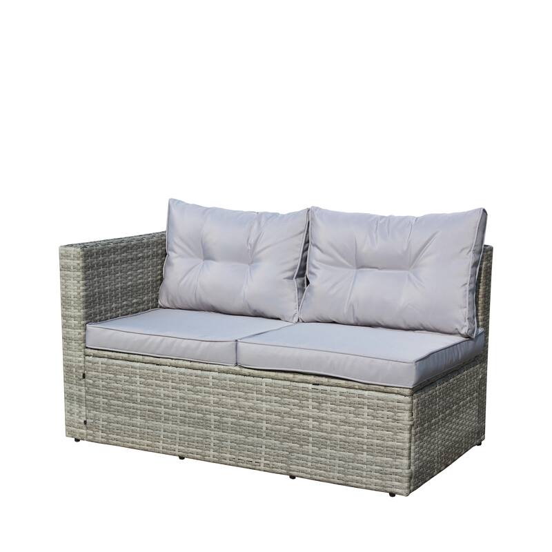 4 Pcs Patio Furniture Set, All Weather Outdoor Conversation Set, Wicker Rattan Sectional Sofa Set with Storage Box and Table