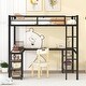 preview thumbnail 3 of 11, Black Full Size Metal Loft Bed with Desk and Shelves, Ladder and Guardrails, Vintage wood-colored desk