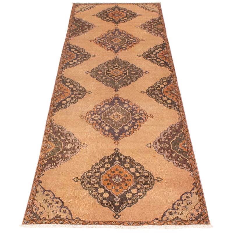 ECARPETGALLERY Hand-knotted Antalya Vintage Tan Wool Rug - 3'9 x 11'10