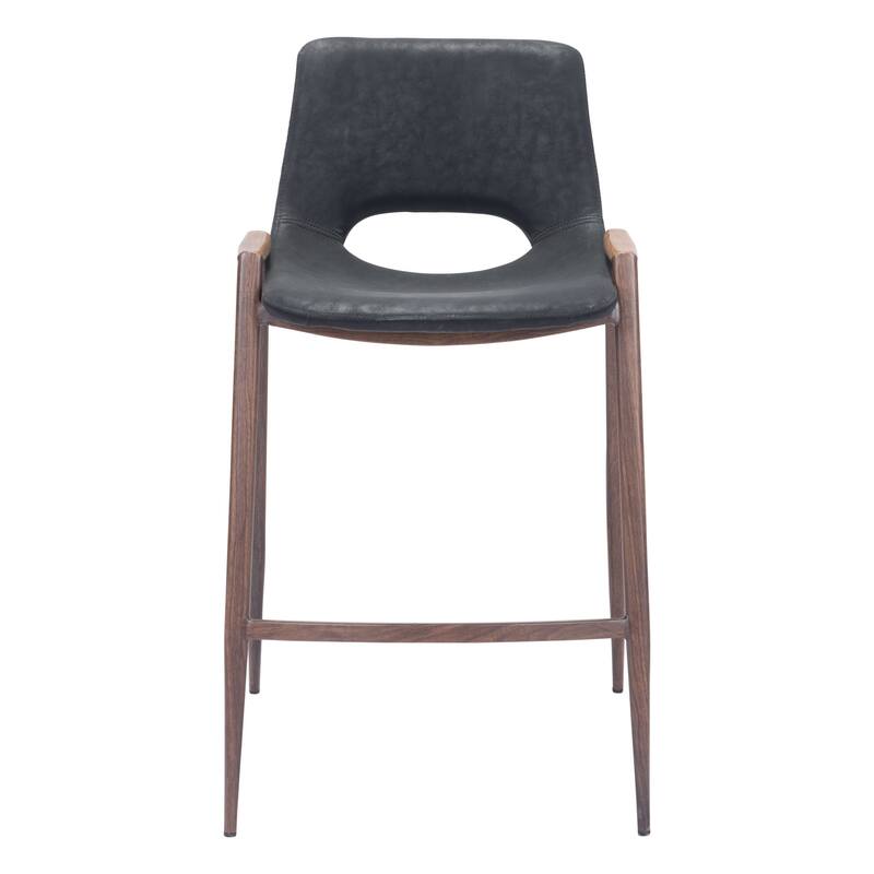 HomeRoots Set Of Two 36" Black And Brown Steel Low Back Counter Height Bar Chairs With Footrest - 20.3