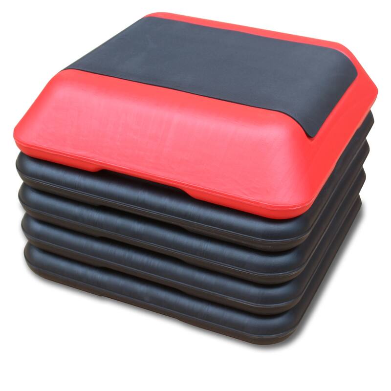Height-Adjustable Step Aerobics Platform Fitness Equipment Stepper Trainer Exercise Step Platform with 4 Riser - Red
