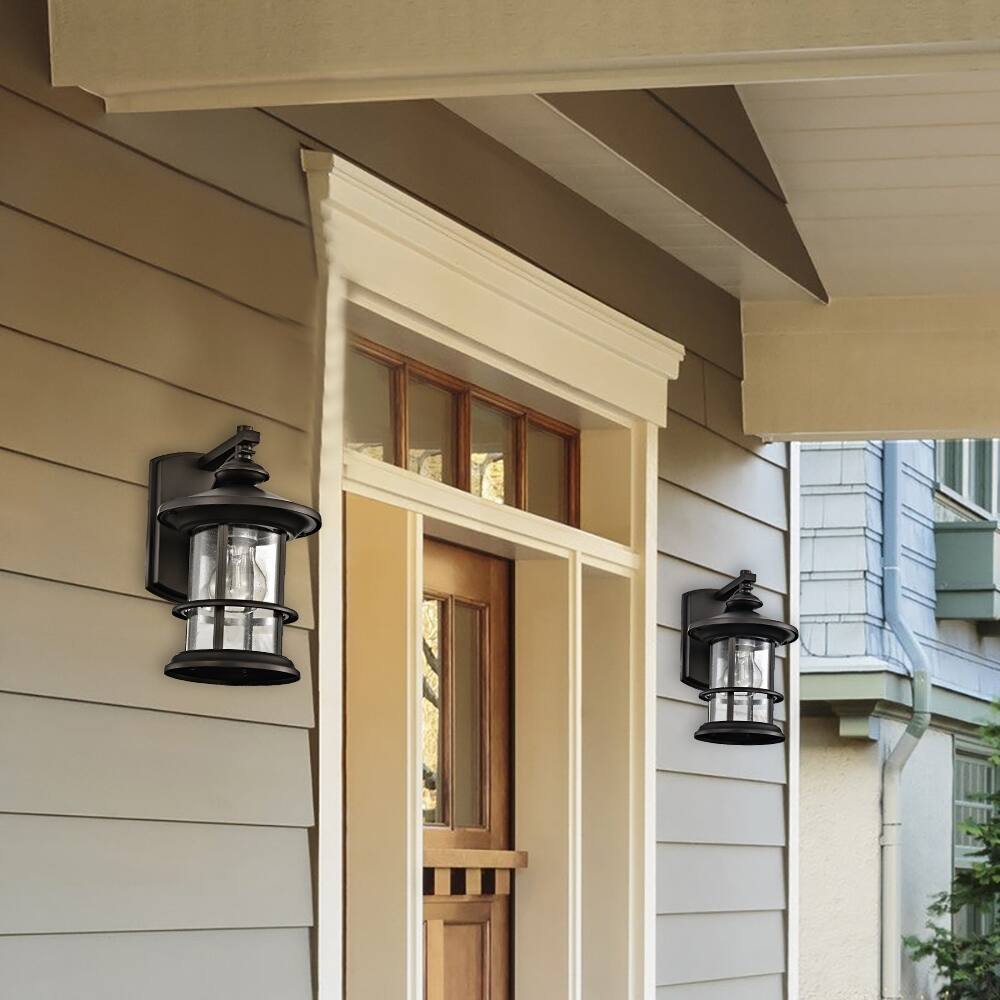 Black Outdoor Wall Lantern Sconce Porch Light With Clear Seedy Glass(2