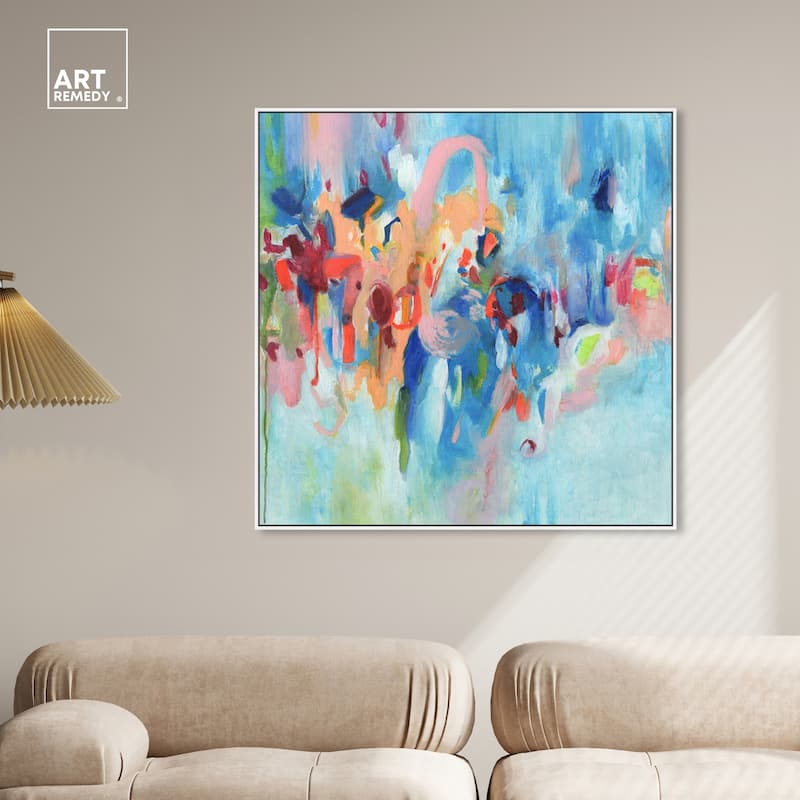Art Remedy New Sky Framed Blue Abstract 1 Piece Canvas Wall Art