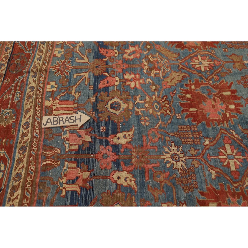 Hand Knotted Oriental 100% Wool Carpet Traditional Floral Navy Blue & Blues Heriz Area Rug - 10' 9'' X 9' 3''