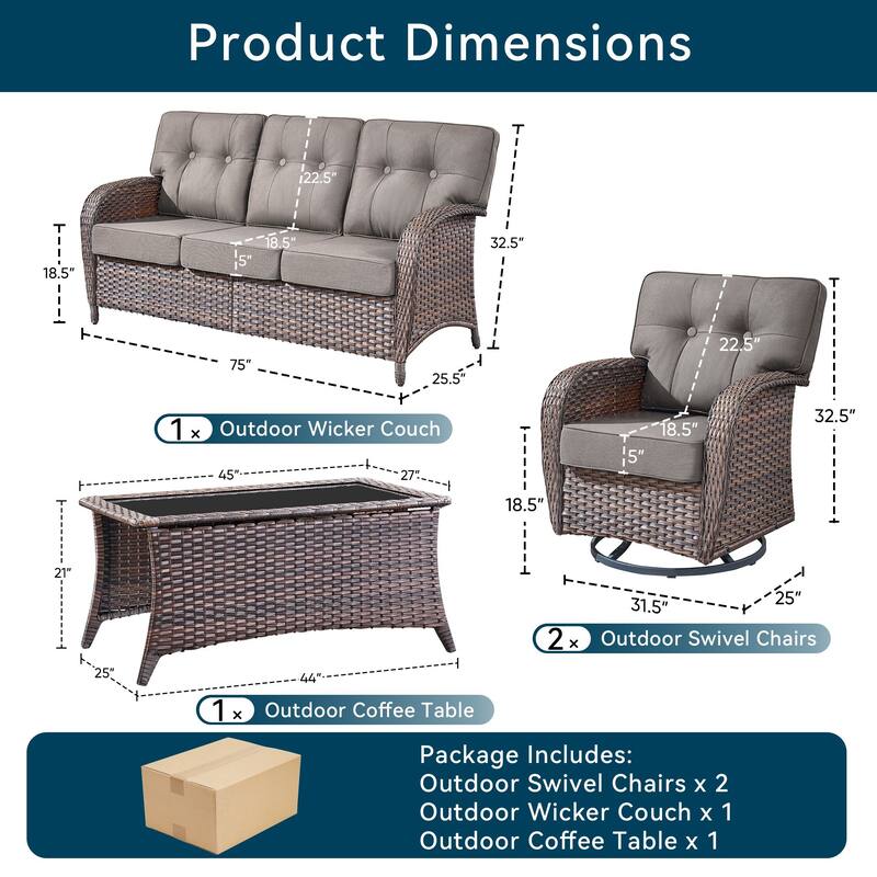 4 Pieces Pocassy 3-Seat Sofa Table with Swivel Chairs