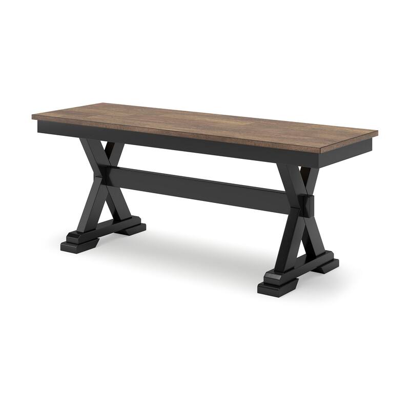 Fleur Large Dining Room Bench, 48 Inch Brown Seat, Black Wood Frame
