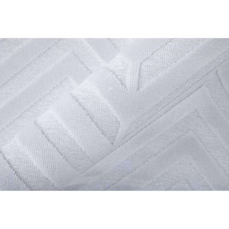 Qazi Lustrous Textured Chevron Rug, White/White, Area Rug