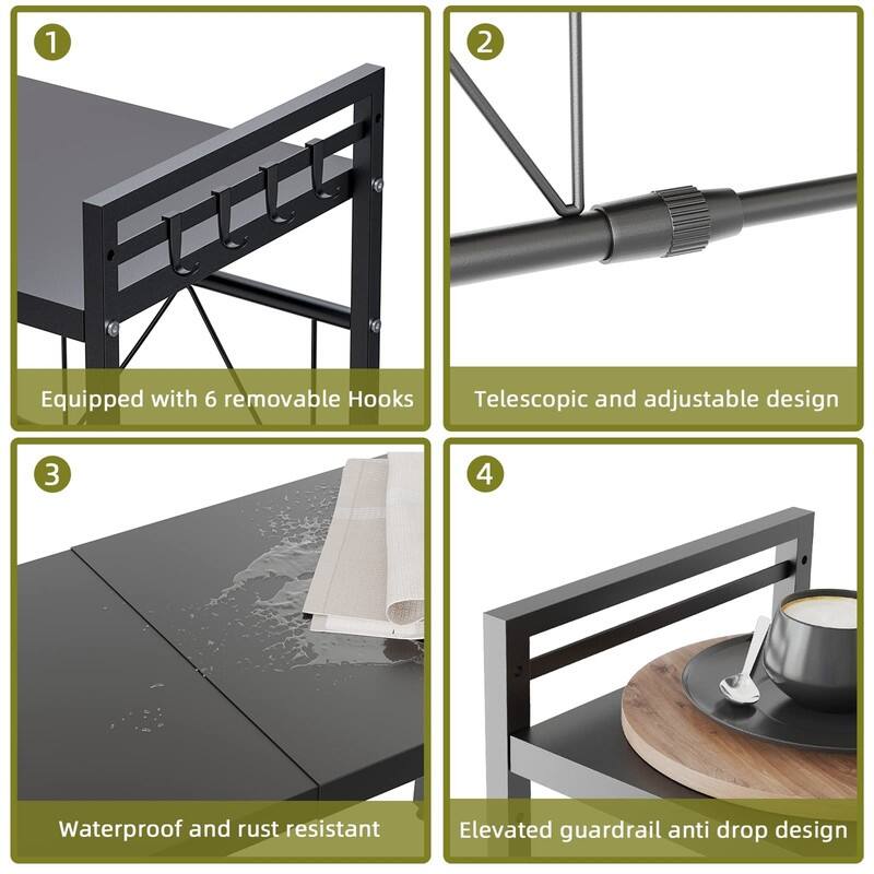 Tier Microwave Stand with 8 Hooks - 2.95"D x 13"W x 16.7"H