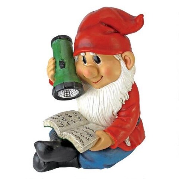 9.5" Light Flashing Gnome Hand Painted Outdoor Garden Statue - N/A