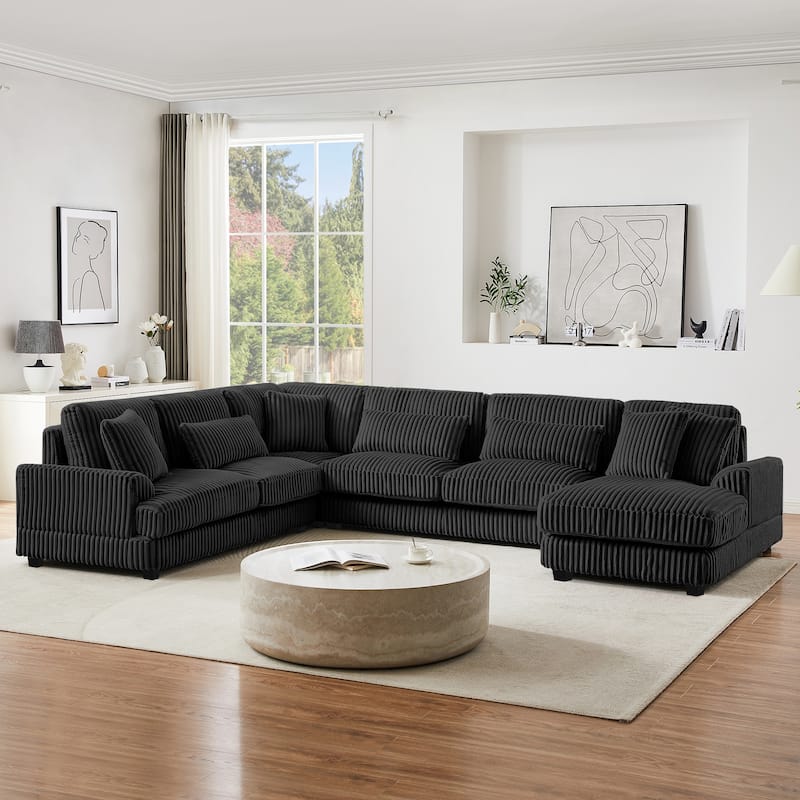 129" Oversized Sectional Sofa, U-shaped Sofa Couch Modern Corduroy Upholstered Deep Seat Sofa with Chaise Lounge
