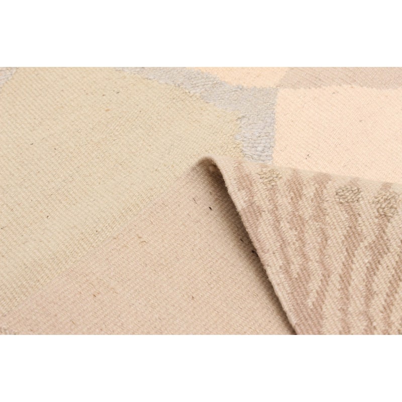 ECARPETGALLERY Flat-Weave Dynasty Beige, Khaki Wool Tapestry Kilim - 6'0 x 8'10