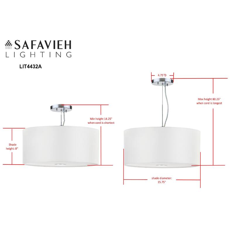 SAFAVIEH Lighting Aslog Adjustable 3-Light Chrome Pendant - 15.75"x15.75"x14.25 - 80.25" - Chrome/Cream - 16Wx16Dx80H