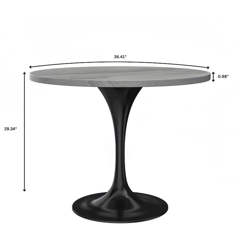 LeisureMod Verve Modern Round Dining Table with Resin TableTop and Black Pedestal Base for Kitchen & Dining Room