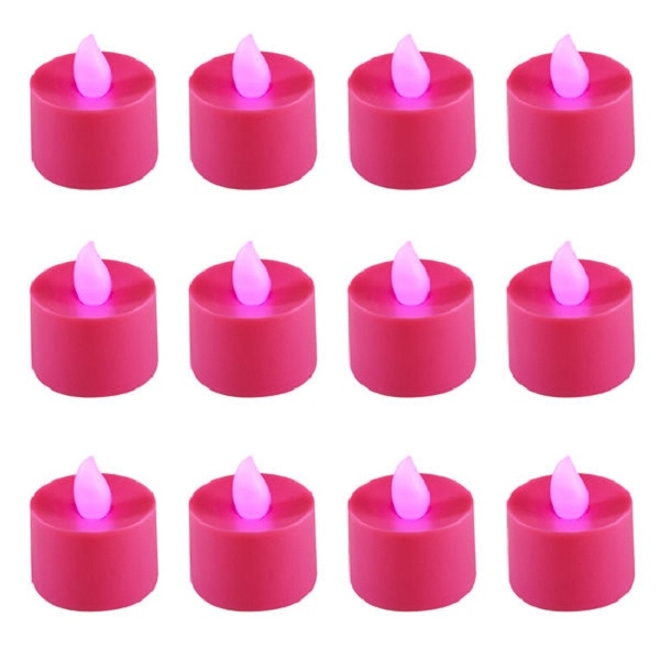 Set of 12 Flickering Pink Battery Operated LED Tea Lights 1.5 Bed Bath Beyond 16607716
