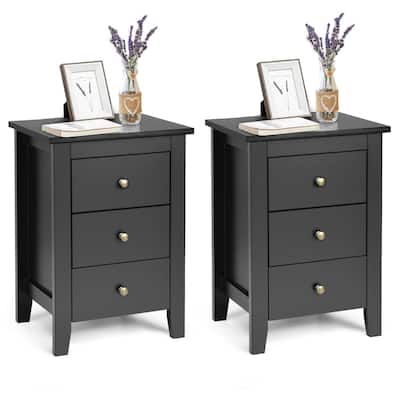 Costway 1PC/2PCS Nightstand End Beside Sofa Table w/ 3 Drawers Bedroom
