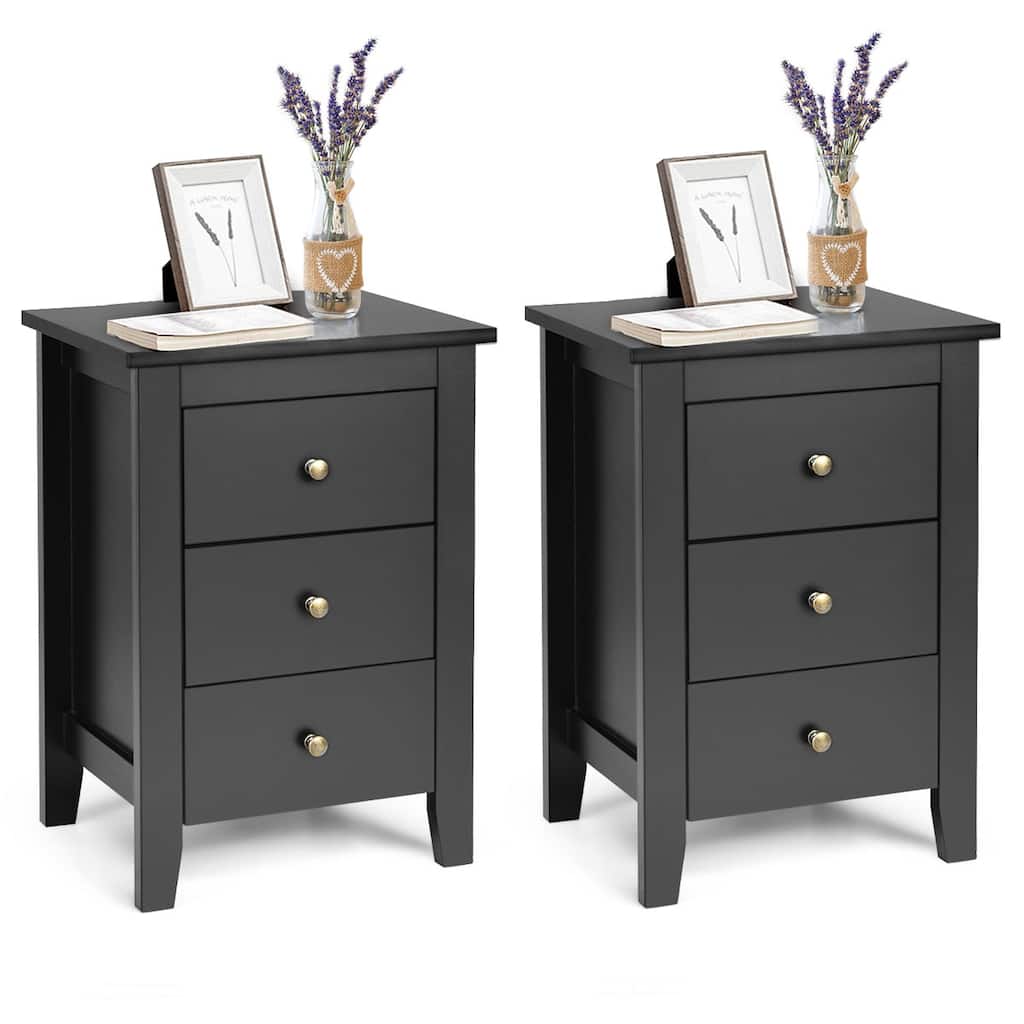 Costway 1PC/2PCS Nightstand End Beside Sofa Table w/ 3 Drawers Bedroom