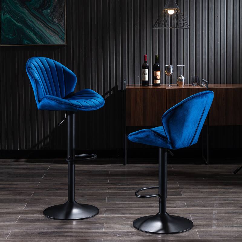 Set of 2 Adjustable Bar Stools with Back & Footrest, Blue Counter Height for Kitchen & Pub