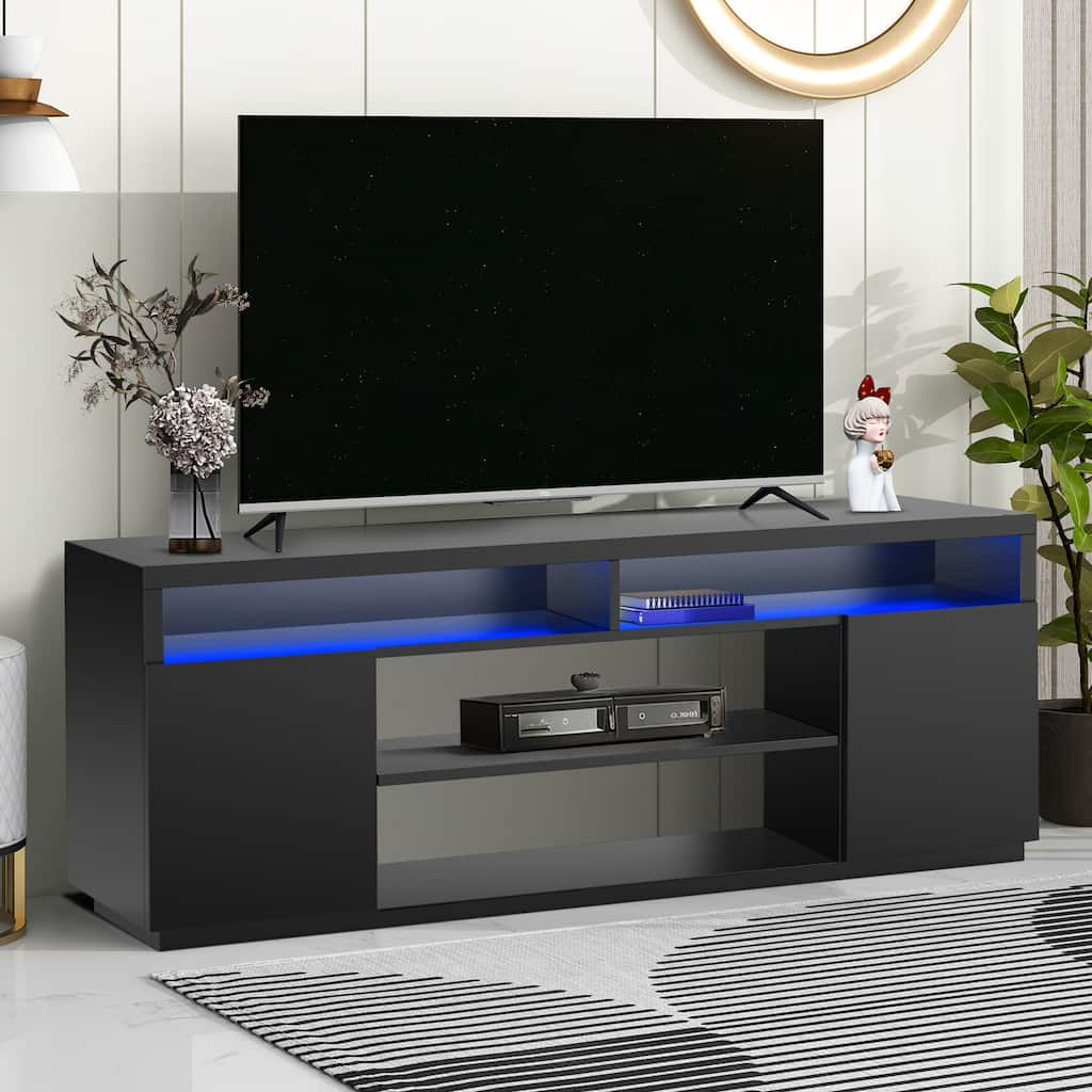 68" Modern Black Rectangular RGB LED TV Stand Media Console for up to 75" TV