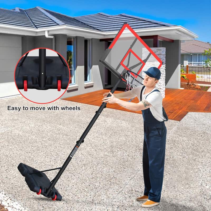 Basketball Hoop 5.73-10FT Adjustable Portable 44in Backboard with Wheels Indoor Outdoor