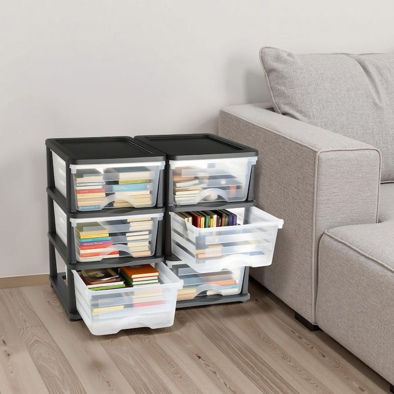 Multi-Purpose Plastic Storage Drawers with Transparent Front and Rolling Cabinet for Bedroom or Kitchen