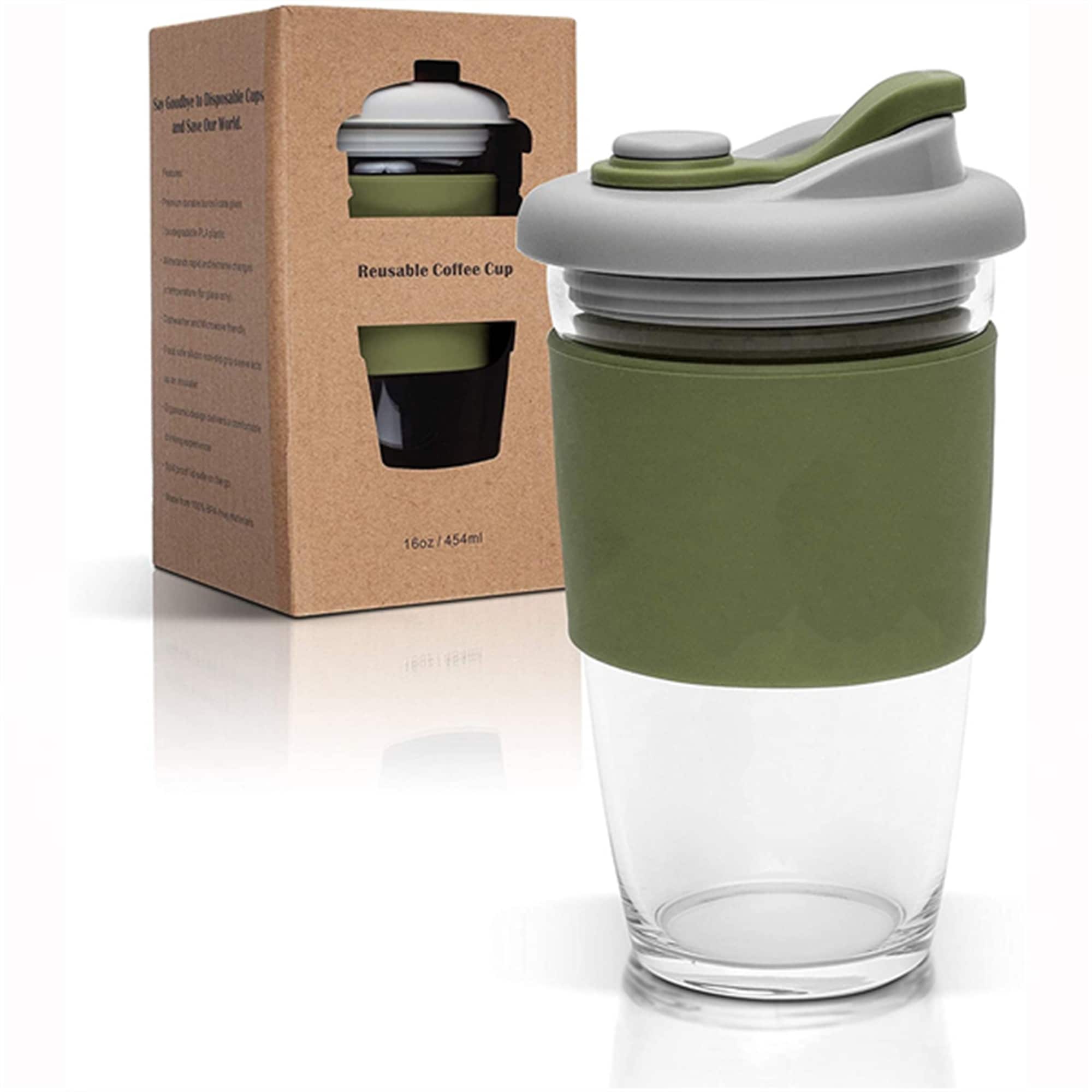 The Reusable Glass Coffee Cup, ToGo Travel Coffee Mug with Lid and Silicone  Sleeve, Dishwasher and Microwave Safe