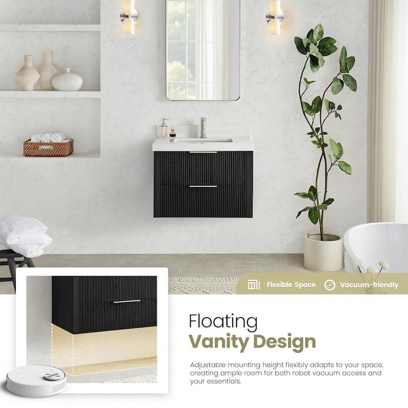 Barcelona Floating Bath Vanity with Quartz Stone Top without Mirror