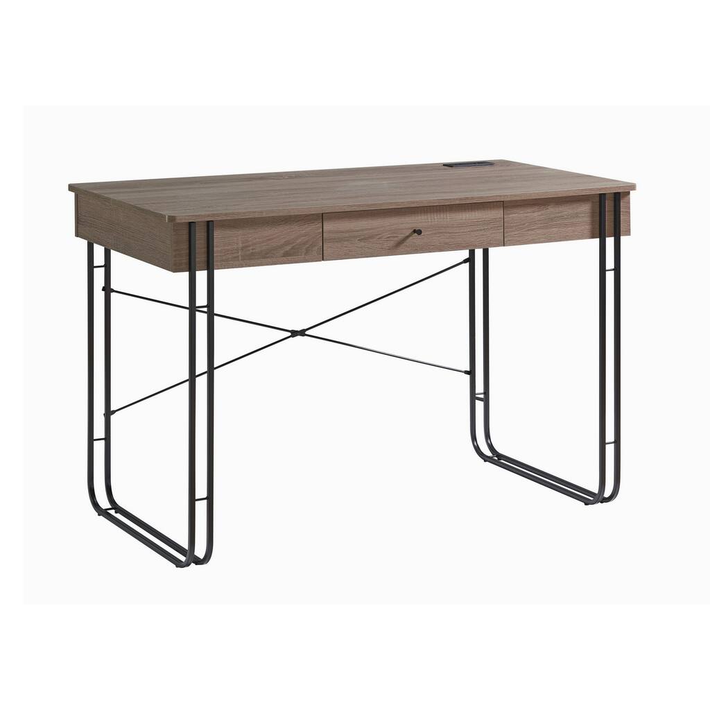 Bery 47 Inch Home Office Desk, 1 Drawer with Knob, USB Port, Taupe, Black