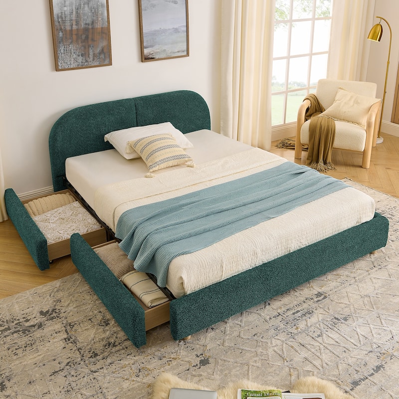 Queen Size Upholstered Bed Frame with Tall Headboard