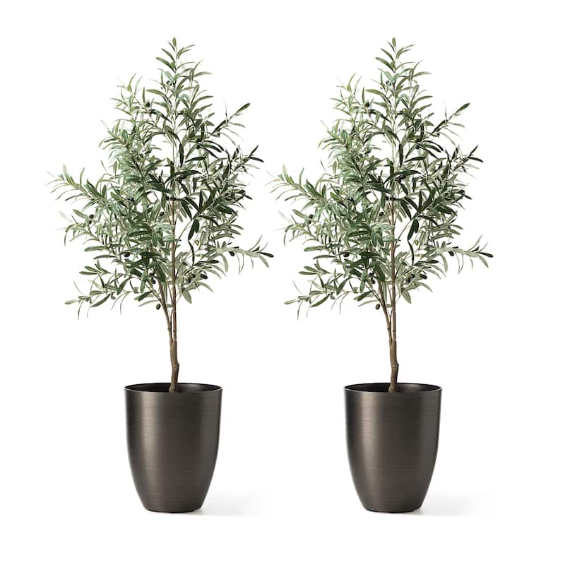 Glitzhome 16.75"H Set of 2 Oversized Eco-Friendly PE/Resin Faux Ceramic Tall Plastic Planter Porch Pot