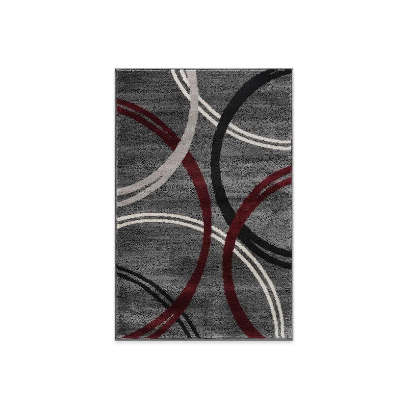 World Rug Gallery Contemporary Abstract Circles Design Area Rug - 2' 7" x 4' - Red