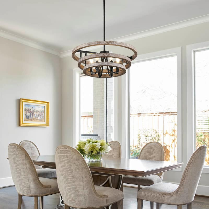 Oaks Aura Wooden Chandelier,Farmhouse Wood Pendant Light,Caged Light Height Adjustable Hanging Lamp for Living Room,Dining Room