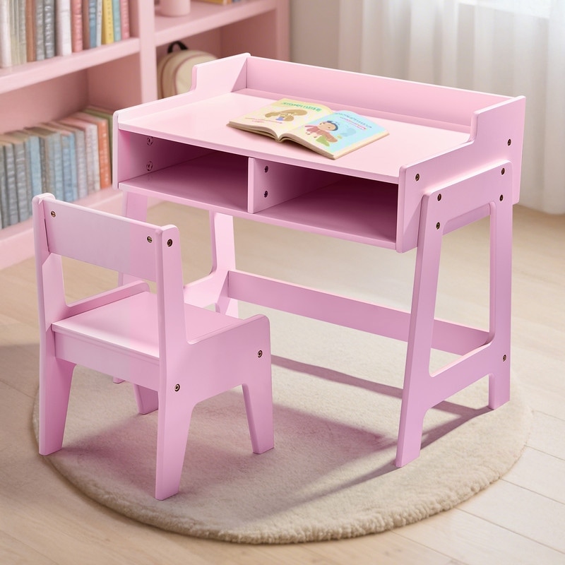 MDF Children's Study Desk And Chair Set With 2 Storage Compartments
