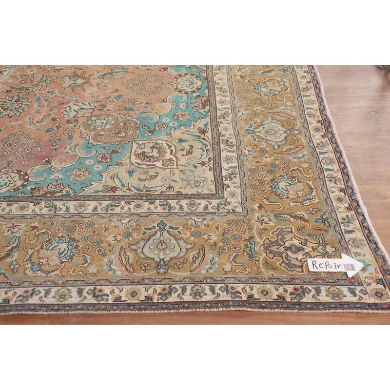 Hand Knotted Oriental 100% Wool Carpet Traditional Floral Pink Tabriz Area Rug - 12' 7'' X 9' 9''