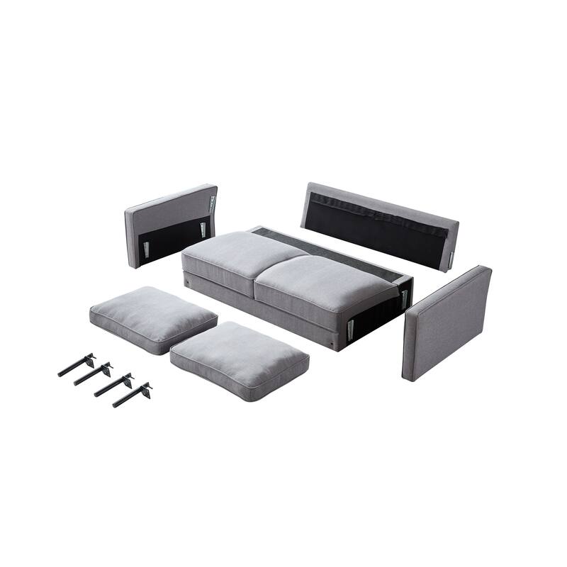 Snowhill 57''W Modern Linen Loveseat, 2-Seater, Matte Black Metal Legs