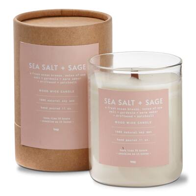 Sea Salt + Sage Scented Candle - Ivory Soy Wax Jar, 11oz, 50hr Burn Time, Everyday Home Decor, 4x3x3 inches